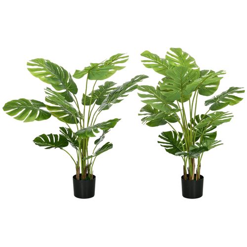 Lot de 2 plantes artificielles Monstera H. 120 cm tronc branches lichen feuilles de tortue grand réalisme pots inclus