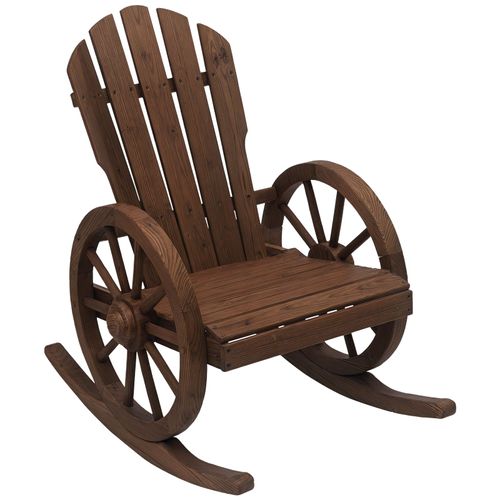 Fauteuil De Jardin Adirondack À Bascule Rocking Chair Style Rustique Chic Accoudoirs Roues Charette Bois Sapin Traité Carbonisation