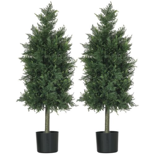Lot de 2 plantes artificielles sapins cèdre H. 90 cm grand réalisme pot inclus