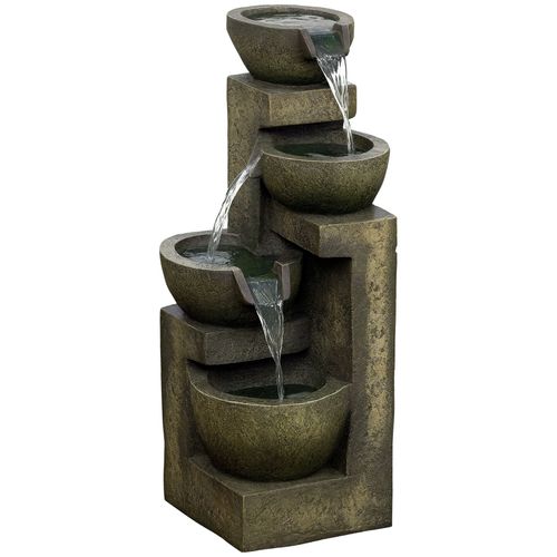 Fontaine De Jardin Cascade 4 Pots Débit Réglable Pompe À Eau Submersible Incluse Résine Noir Bronze Vieilli