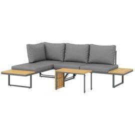 Ensemble Salon De Jardin 4 Places Modulable Réglable Avec Table Basse Acier Gris Bois D'acacia Verni