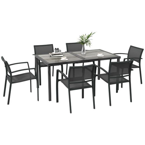 Salon De Jardin 6 Places 7 Pièces Table Manger Acier Aspect Bois Gris