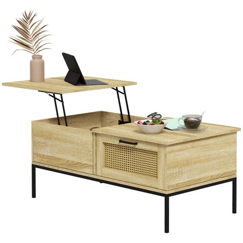 Table Basse Relevable Style Bohème Chic - Aspect Cannage Bois Clair
