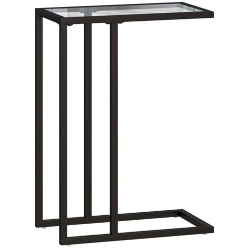 Bout De Canapé Design - Guéridon - Table De Lit - Acier Noir Plateau Verre Trempé