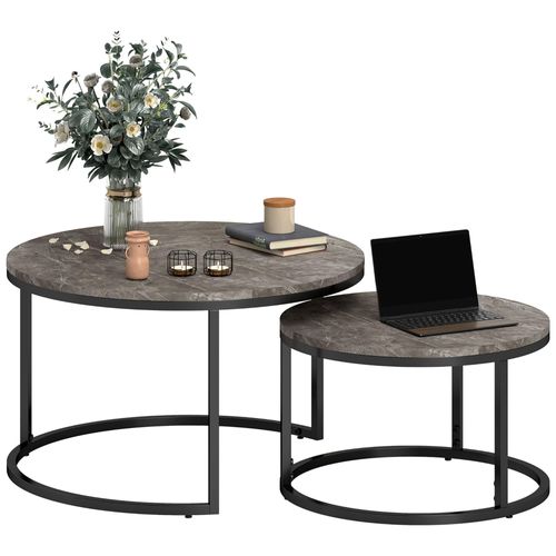 Lot De 2 Tables Basses Gigognes Empilables Acier Effet Marbre Gris