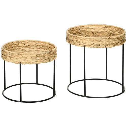 Lot De 2 Tables Gigognes Style Bohème Jacinthe Eau Tressée Acier Noir