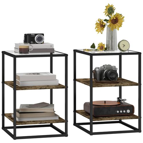 Lot De 2 Bouts De Canapés Tables Basses D'appoint Design 2 Étagères Plateau Verre Trempé
