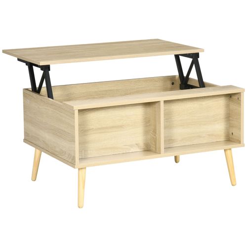 Table Basse Relevable - 2 Niches, Coffre - Aspect Bois Chêne Clair