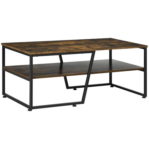 Table Basse Style Industriel Étagère Acier Noir Aspect Bois Vieilli