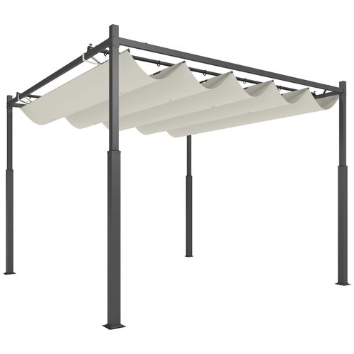 Pergola Rétractable 3 X 3 M Acier Époxy Noir Polyester Haute Densité 180 G/M² Upf30+ Crème