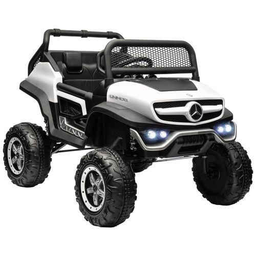 Voiture Électrique 4x4 Pour Enfants De 3 À 8 Ans 12 V Mercedes-Benz Unimog 2 Moteurs Avec Télécommande, Roues Suspendues, Klaxons, Lumières, Musique, Blanc