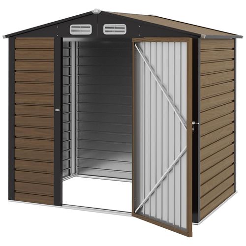 Abri De Jardin Cabanon Dim. 190l X 131l X 188h Cm Porte Verrouillable Ventilations Tôle Acier Ondulé Marron