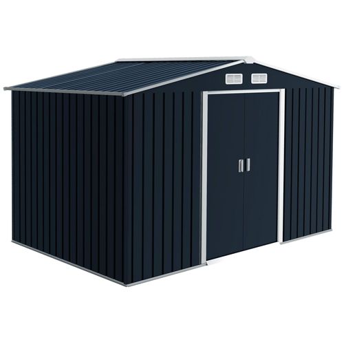 Abri De Jardin - Remise Pour Outils - Cabanon Double Porte Coulissante - Fondation Incluse - Dim. 277l X 191l X 192h Cm - Tôle D'acier Ondulée Anthracite