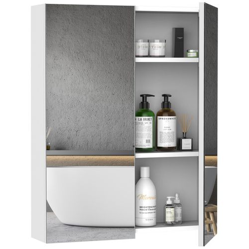 Armoire Avec Miroir En Bois Rangement Salle De Bain Fermeture Porte Tampon Mdf Blanc