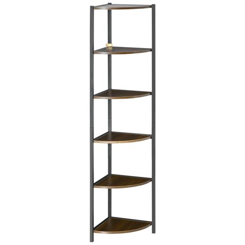 Étagère Bibliothèque D'angle Style Industriel 6 Étagères Dim. 34l X 34l X 166h Cm Métal Noir Mdf Aspect Bois