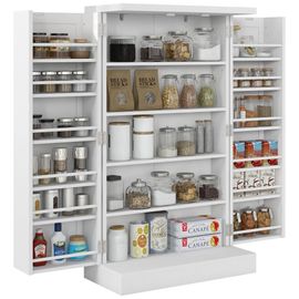 Armoire De Cuisine 2 Portes Total 14 Étagères - Dim. 60l X 30l X 104h Cm - Mdf Blanc