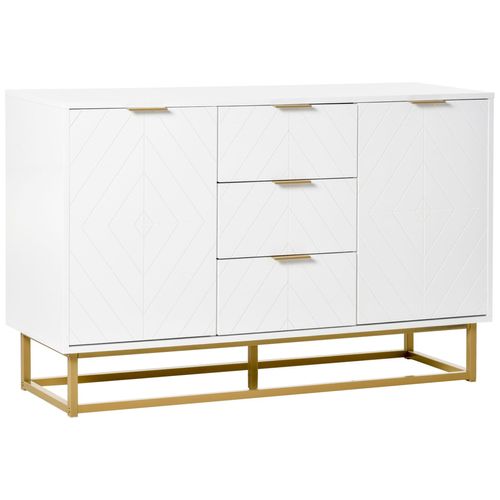 Buffet Design Contemporain Graphique 2 Placards Porte Étagères Réglables 3 Tiroirs Coulissants Mdf Blanc