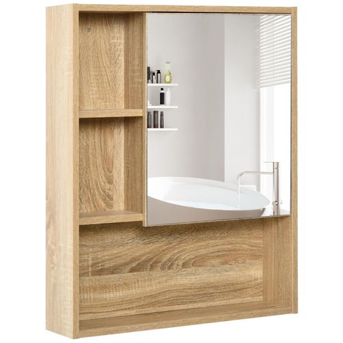 Armoire Murale De Rangement Salle De Bain Avec Porte Miroir Couleur Bois De Chêne Dim. 60l X 15l X H76 Cm