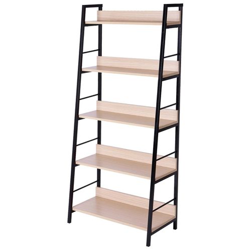 Étagère Bibliothèque Style Industriel Incliné 5 Niveaux 70l X 35l X 150h Cm Coloris Chêne Clair Noir