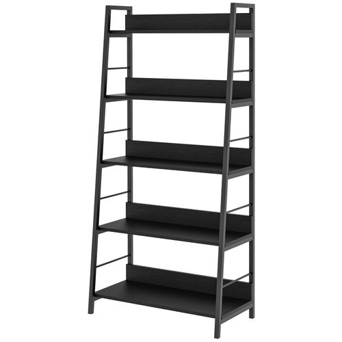 Étagère Bibliothèque Style Industriel Incliné 5 Niveaux 70l X 35l X 150h Cm Noir