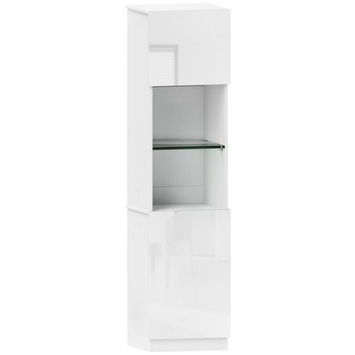 Bibliothèque Colonne 2 Portes 2 Niches Étagère Verre Trempé Effet Bois Blanc