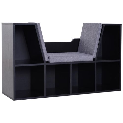 Bibliothèque Banc 2 En 1 Design Contemporain 6 Casiers 3 Coussins Fournis 102l X 30l X 61h Cm Noir Gris