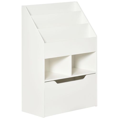 Bibliothèque Étagère Multi-Rangement 3 Étagères 2 Niches Grand Tiroir Mdf Blanc