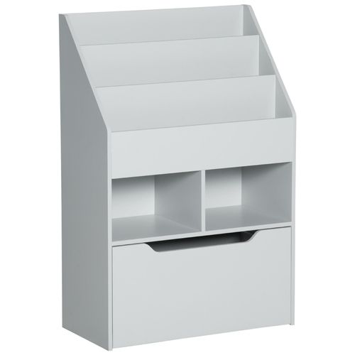 Bibliothèque Étagère Multi-Rangement 3 Étagères 2 Niches Grand Tiroir Mdf Gris Clair