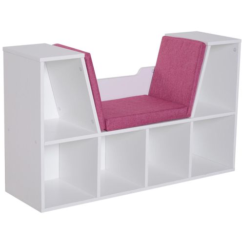Bibliothèque Banc 2 En 1 Design Contemporain 6 Casiers 3 Coussins Fournis 102l X 30l X 61h Cm Blanc Rose