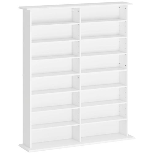 Étagère Range Cd - Meuble Rangement Cd Dvd - 16 Compartiments, 12 Étagères Réglables - Max 720 Cd/396 Dvd - Blanc