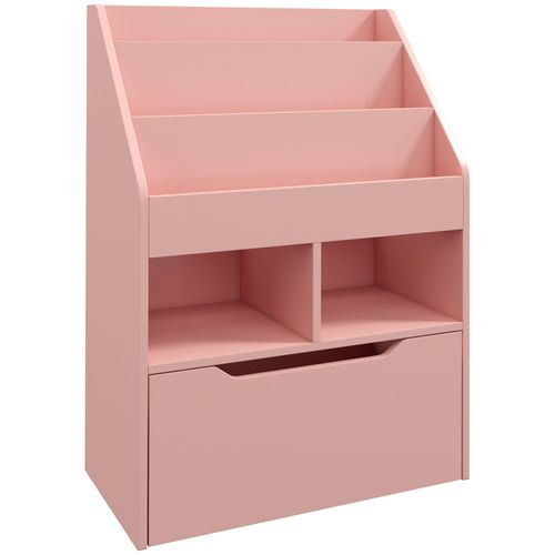 Bibliothèque Multi-Rangement 3 Étagères 2 Niches Grand Tiroir Rose