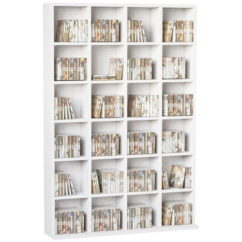 Étagère Rangement Cd/Dvd Meuble De Rangement Pour 480 Cds 24 Compartiments Réglables En Hauteur 89 X 20 X 130 Cm Blanc
