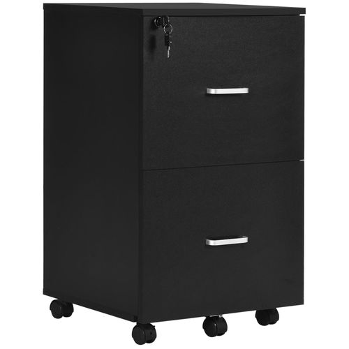 Vinsetto Caisson De Bureau Rangement Bureau Sur Roulettes 2 Tiroirs Verrouillables 2 Clés Fournies Mdf Panneaux Particules Noir