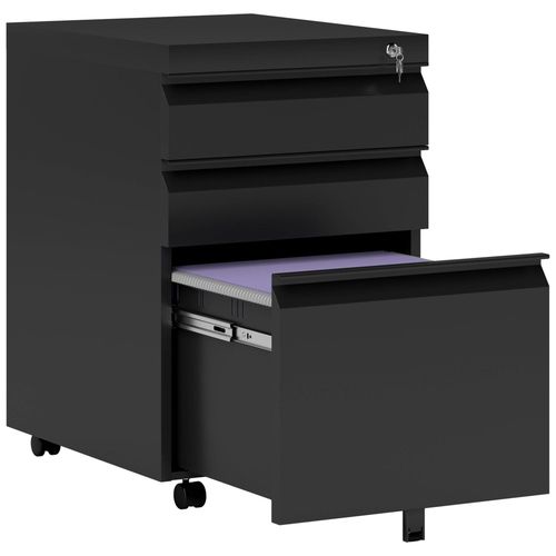Homcom Caisson De Bureau Rangement Bureau Sur Roulettes 3 Tiroirs Verrouillables 39l X 48p X 60h Cm Noir