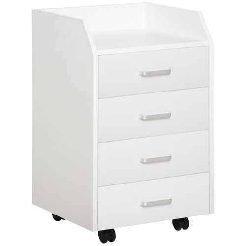 Vinsetto Caisson De Bureau Rangement Bureau Sur Roulettes 4 Tiroirs Coulissants Plateau À Rebord Mdf Panneaux Particules Blanc