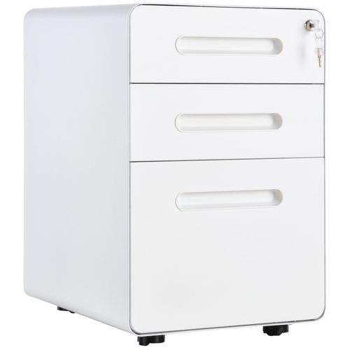 Caisson Mobile 3 Tiroirs - Caisson Bureau Mobile Verrouillable - Acier Laminé À Froid Blanc