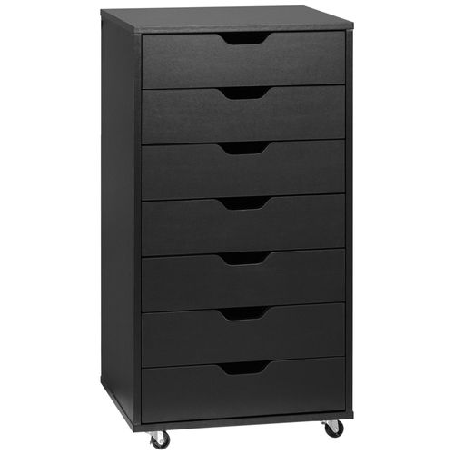 Caisson Bureau - Rangement Bureau 7 Tiroirs - Dim. 47,5l X 39,5l X 90h Cm - Noir