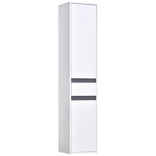 Meuble Colonne Rangement Salle De Bain Style Contemporain 2 Placards 3 Étagères Et Tiroir Coulissant Panneaux Particules Blanc