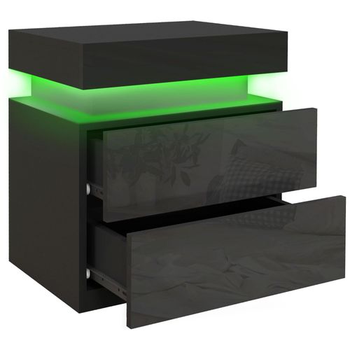 Chevet Table De Nuit Design Led Réglable 2 Tiroirs Façade Laquée Télécommande Noir