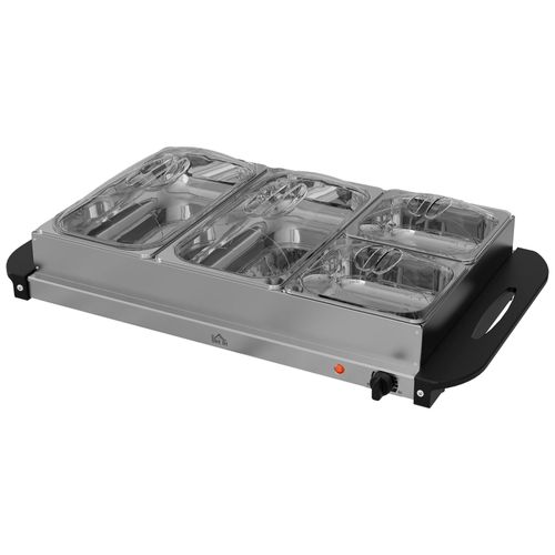 Chauffe-Plats Électrique 300w 58-85°C 2 X 2,4l + 2 X 1l - Couvercles Inclus, Poignées - Acier Inox