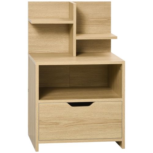 Chevet Table De Nuit Multi-Rangement Tiroir Niche Plateau 2 Étagères Aspect Bois De Chêne Clair