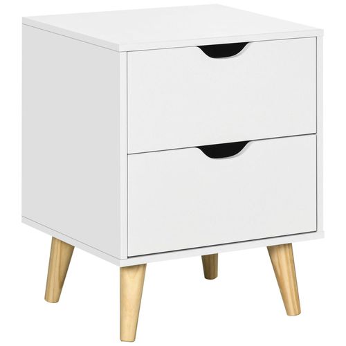 Chevet Table De Nuit Design Scandinave 2 Tiroirs Piètement Bois Pin Panneaux Particules Blanc