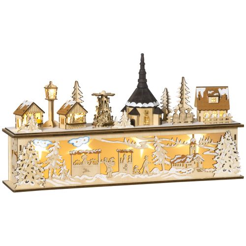 Village de Noël lumineux avec église, maisons, personnages