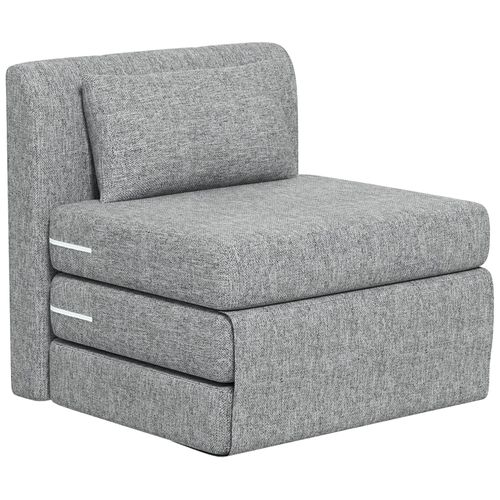 Matelas Lit Fauteuil Futon Chauffeuse Pliable Pliant Longueur 203 Cm Coussin Inclus Tissu Effet Lin Gris Chiné