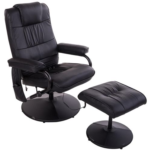 Fauteuil De Massage Et Relaxation Électrique Pivotant Inclinable Avec Repose-Pied Revêtement Synthétique Noir
