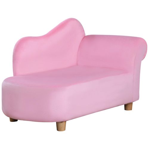 Méridienne Canapé Enfant Design Girly Piètement Bois Revêtement Grande Douceur Toucher Velours Rose
