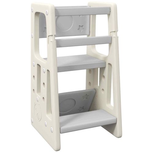 Tour D'apprentissage Tour D'observation Enfant 18 Mois-5 Ans Hauteur Réglable 3 Niveaux Hdpe Gris Crème