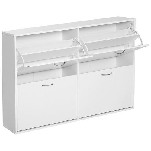 Armoire À Chaussures Meuble À Chaussures Grande Taille Dim. 120l X 24l X 81h Cm 4 Portes Abattantes Doub