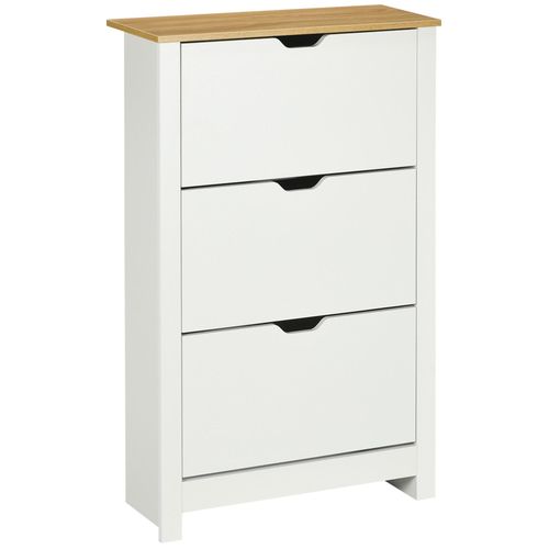 Armoire À Chaussures 3 Portes Abattantes 2 Compartiments Panneaux Particules Blanc Chêne
