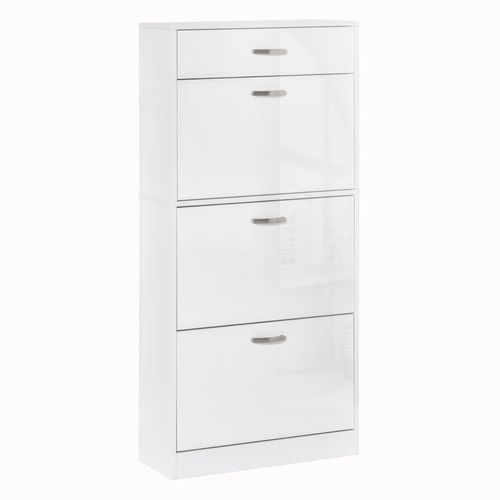 Meuble À Chaussures - 3 Portes Abattantes Et Tiroir Coulissant - Dim. 62l X 24l X 135h Cm - Poignées Alu. Panneaux Particules Blanc